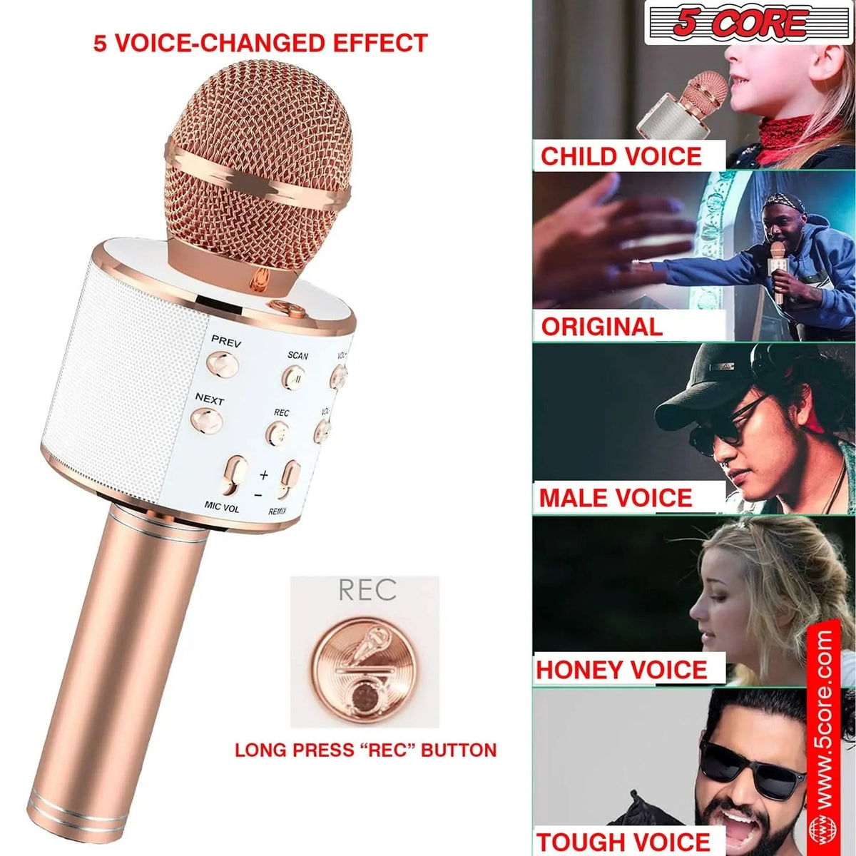5 Core Microphone Wireless Karaoke Mic With Speaker 3 in 1 Portable Bluetooth Microfono Inalambrico - HONORABLE VETERANS SOLUTIONS