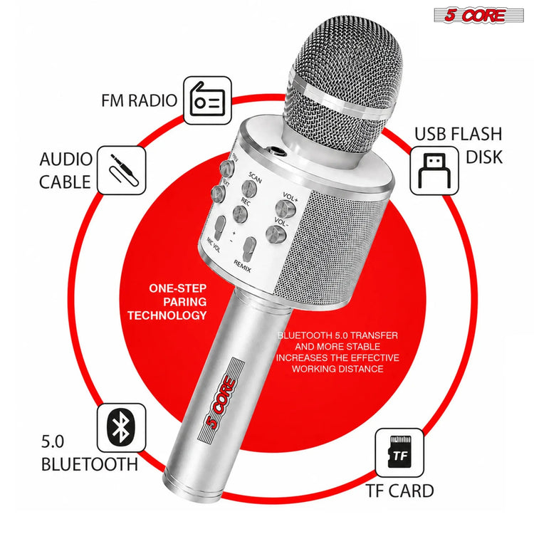 5 Core Microphone Wireless Karaoke Mic With Speaker 3 in 1 Portable Bluetooth Microfono Inalambrico - HONORABLE VETERANS SOLUTIONS