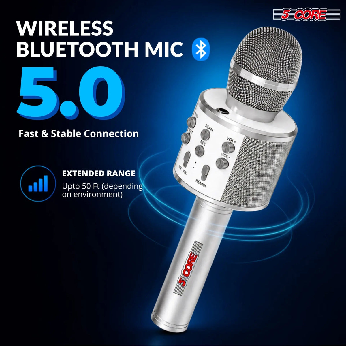 5 Core Microphone Wireless Karaoke Mic With Speaker 3 in 1 Portable Bluetooth Microfono Inalambrico - HONORABLE VETERANS SOLUTIONS