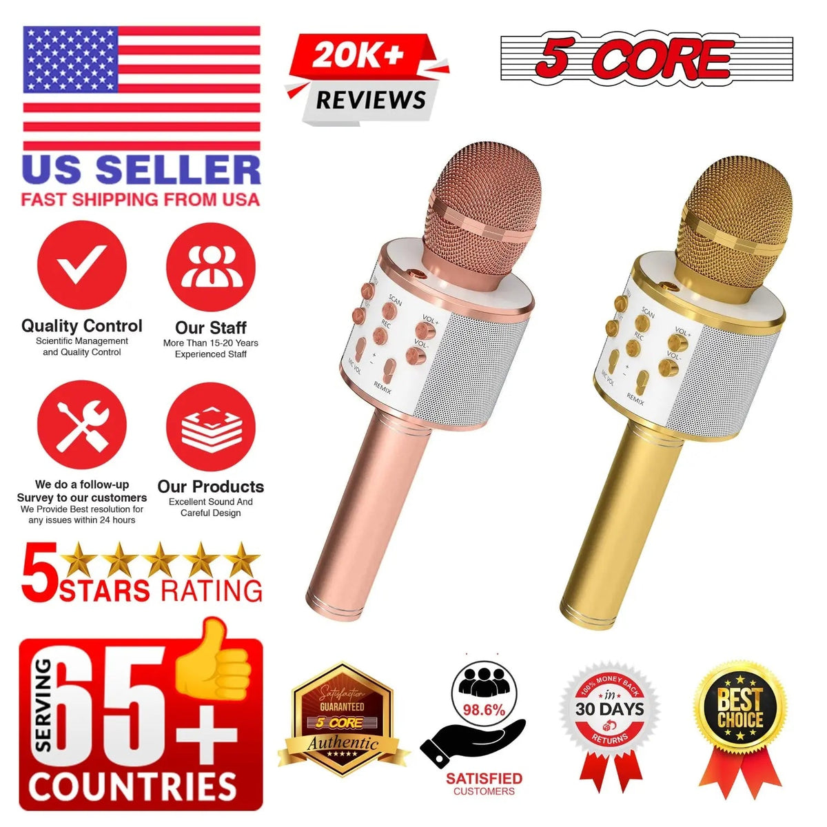 5 Core Microphone Wireless Karaoke Mic With Speaker 3 in 1 Portable Bluetooth Microfono Inalambrico - HONORABLE VETERANS SOLUTIONS