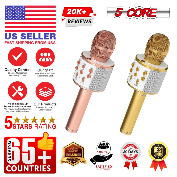 5 Core Microphone Wireless Karaoke Mic With Speaker 3 in 1 Portable Bluetooth Microfono Inalambrico - HONORABLE VETERANS SOLUTIONS
