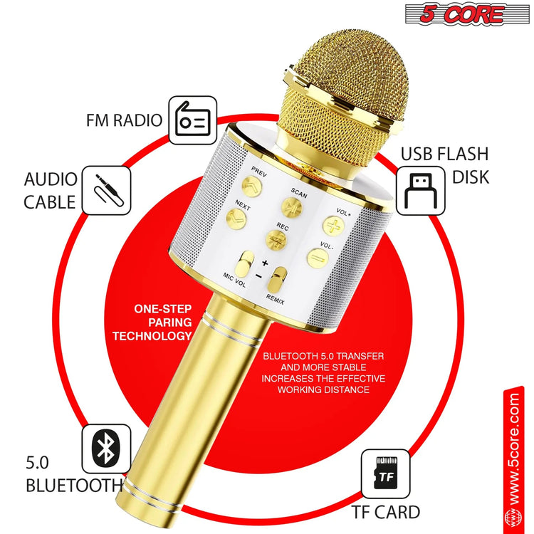 5 Core Microphone Wireless Karaoke Mic With Speaker 3 in 1 Portable Bluetooth Microfono Inalambrico - HONORABLE VETERANS SOLUTIONS