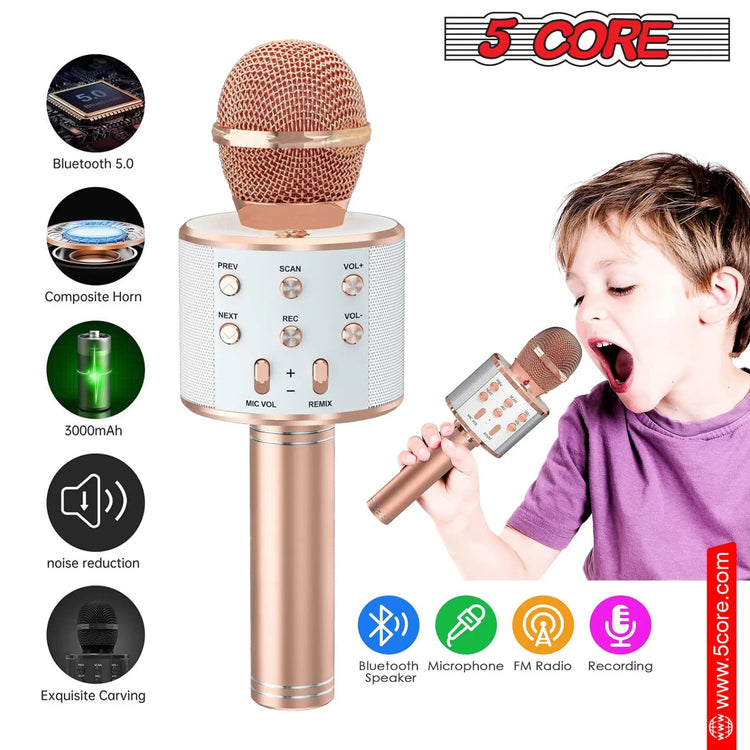 5 Core Microphone Wireless Karaoke Mic With Speaker 3 in 1 Portable Bluetooth Microfono Inalambrico - HONORABLE VETERANS SOLUTIONS