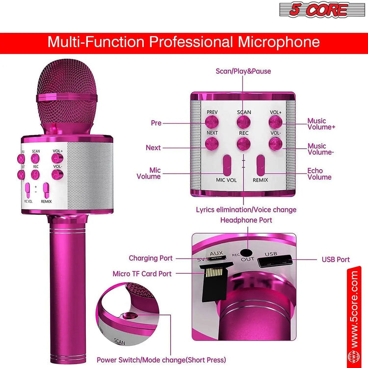 5 Core Microphone Wireless Karaoke Mic With Speaker 3 in 1 Portable Bluetooth Microfono Inalambrico - HONORABLE VETERANS SOLUTIONS
