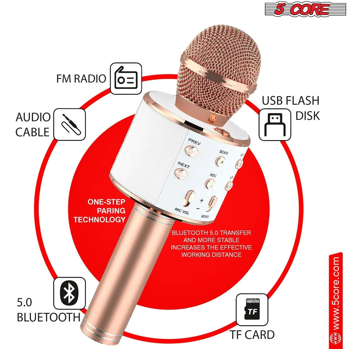 5 Core Microphone Wireless Karaoke Mic With Speaker 3 in 1 Portable Bluetooth Microfono Inalambrico - HONORABLE VETERANS SOLUTIONS