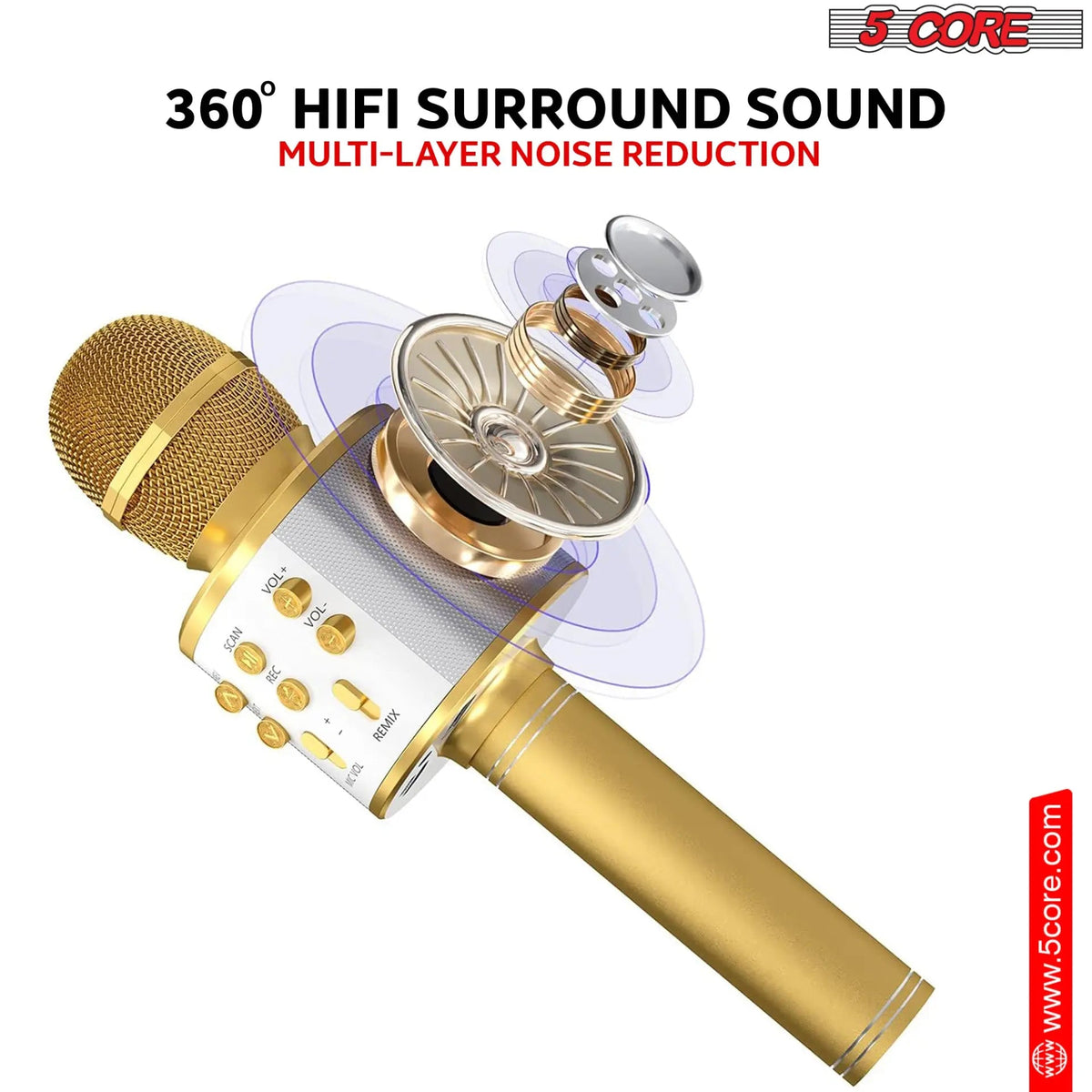 5 Core Microphone Wireless Karaoke Mic With Speaker 3 in 1 Portable Bluetooth Microfono Inalambrico - HONORABLE VETERANS SOLUTIONS