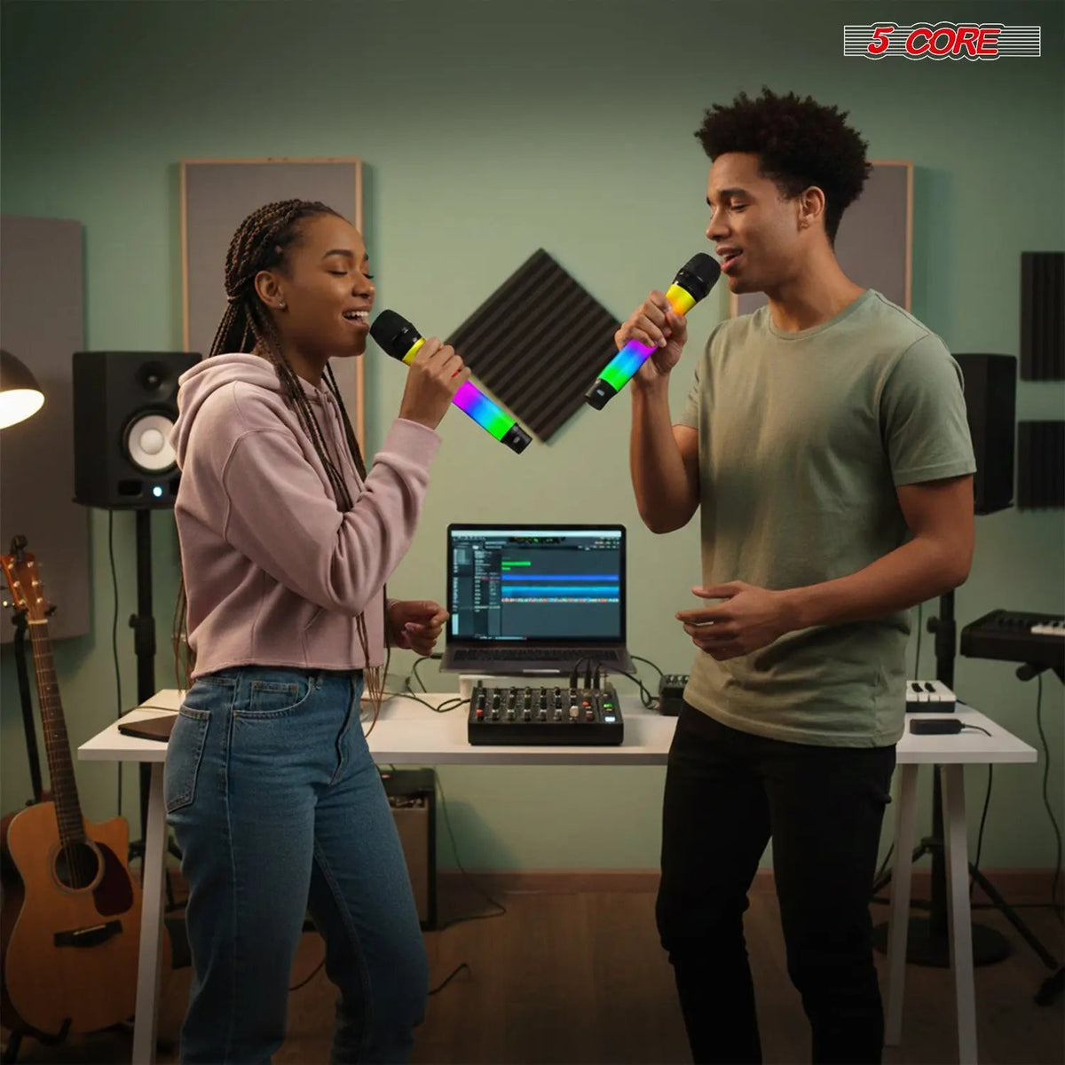 5 Core Microphone Wireless Karaoke Singing Mic Rechargeable Microfonos Inalambricos w RGB Lights - HONORABLE VETERANS SOLUTIONS