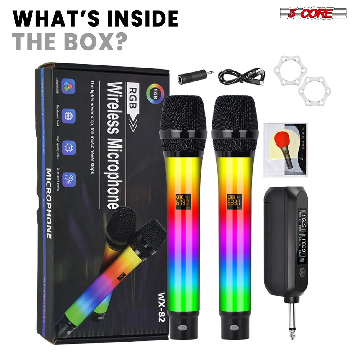 5 Core Microphone Wireless Karaoke Singing Mic Rechargeable Microfonos Inalambricos w RGB Lights - HONORABLE VETERANS SOLUTIONS