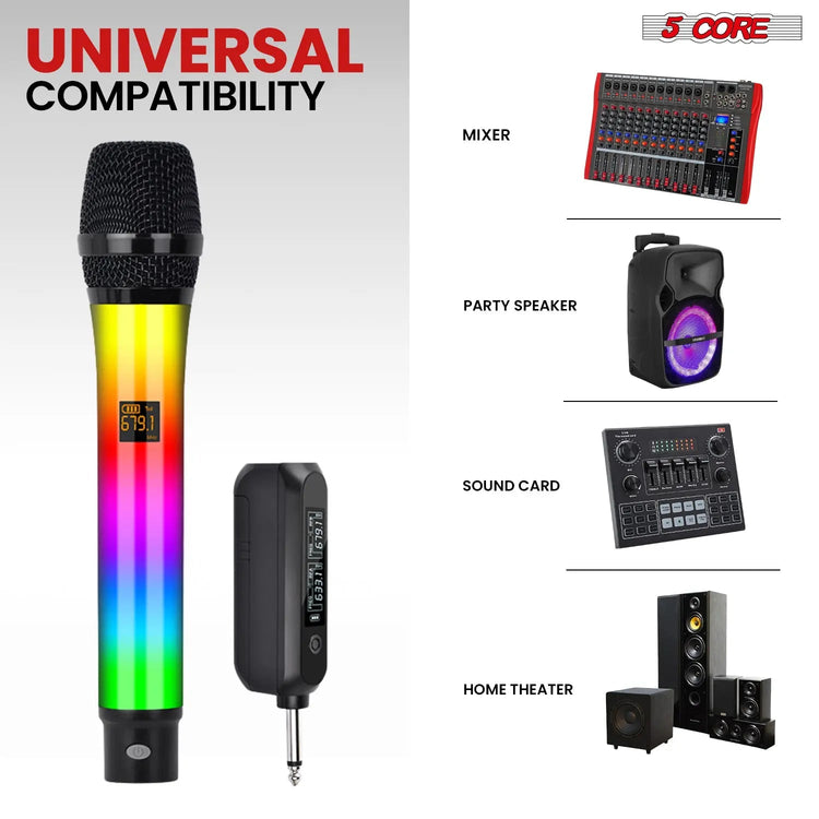 5 Core Microphone Wireless Karaoke Singing Mic Rechargeable Microfonos Inalambricos w RGB Lights - HONORABLE VETERANS SOLUTIONS