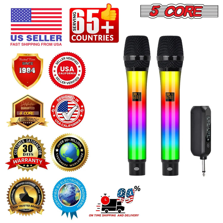 5 Core Microphone Wireless Karaoke Singing Mic Rechargeable Microfonos Inalambricos w RGB Lights - HONORABLE VETERANS SOLUTIONS