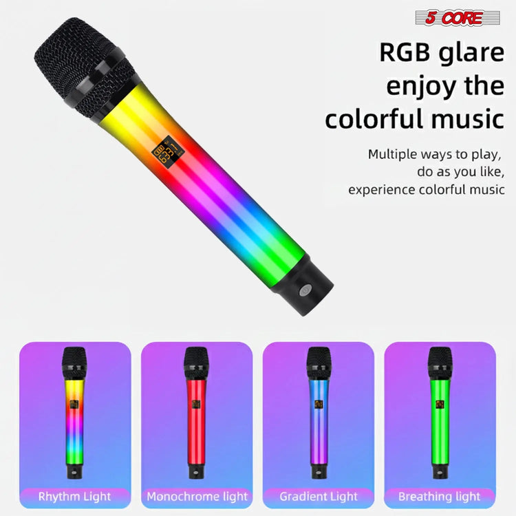 5 Core Microphone Wireless Karaoke Singing Mic Rechargeable Microfonos Inalambricos w RGB Lights - HONORABLE VETERANS SOLUTIONS