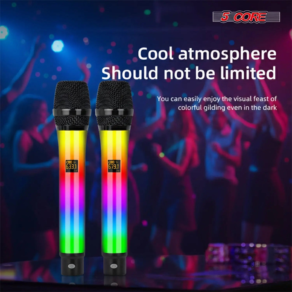 5 Core Microphone Wireless Karaoke Singing Mic Rechargeable Microfonos Inalambricos w RGB Lights - HONORABLE VETERANS SOLUTIONS