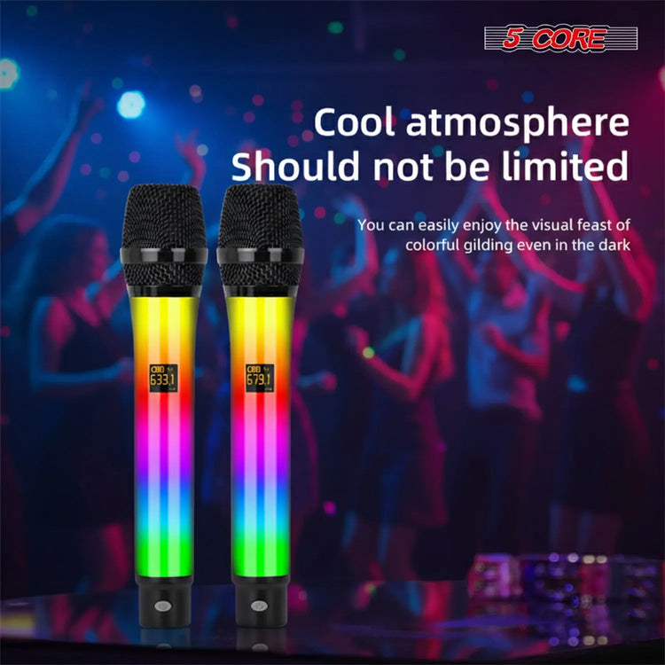 5 Core Microphone Wireless Karaoke Singing Mic Rechargeable Microfonos Inalambricos w RGB Lights - HONORABLE VETERANS SOLUTIONS