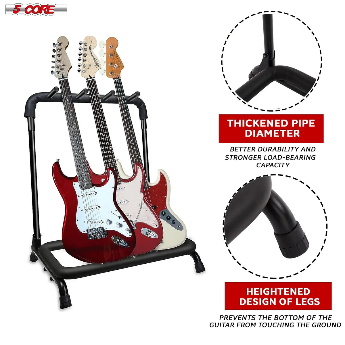 5 Core Multi Guitar Rack Stand Floor 3 Slot Adjustable Flying V Guitars Holder - HONORABLE VETERANS SOLUTIONS