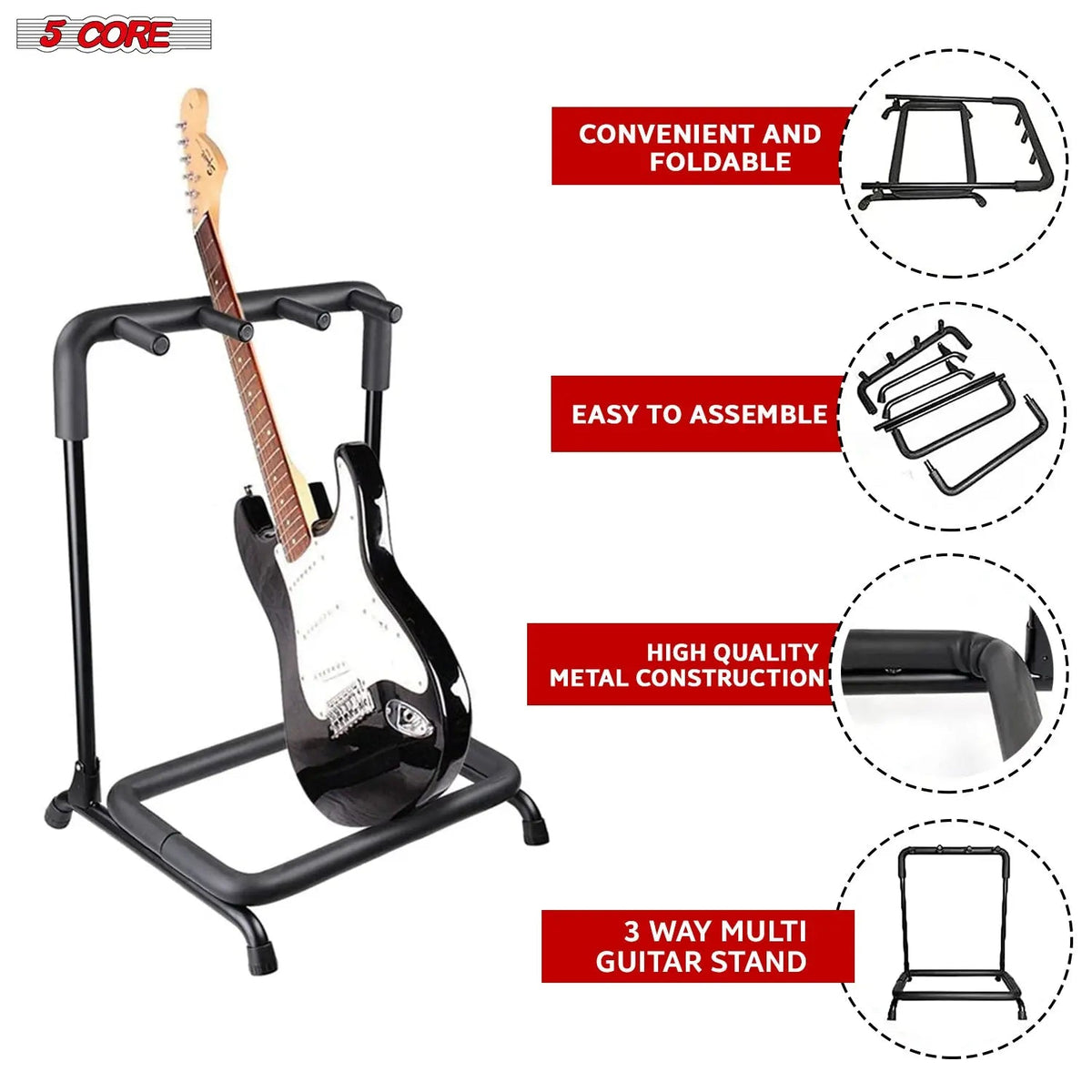 5 Core Multi Guitar Rack Stand Floor 3 Slot Adjustable Flying V Guitars Holder - HONORABLE VETERANS SOLUTIONS