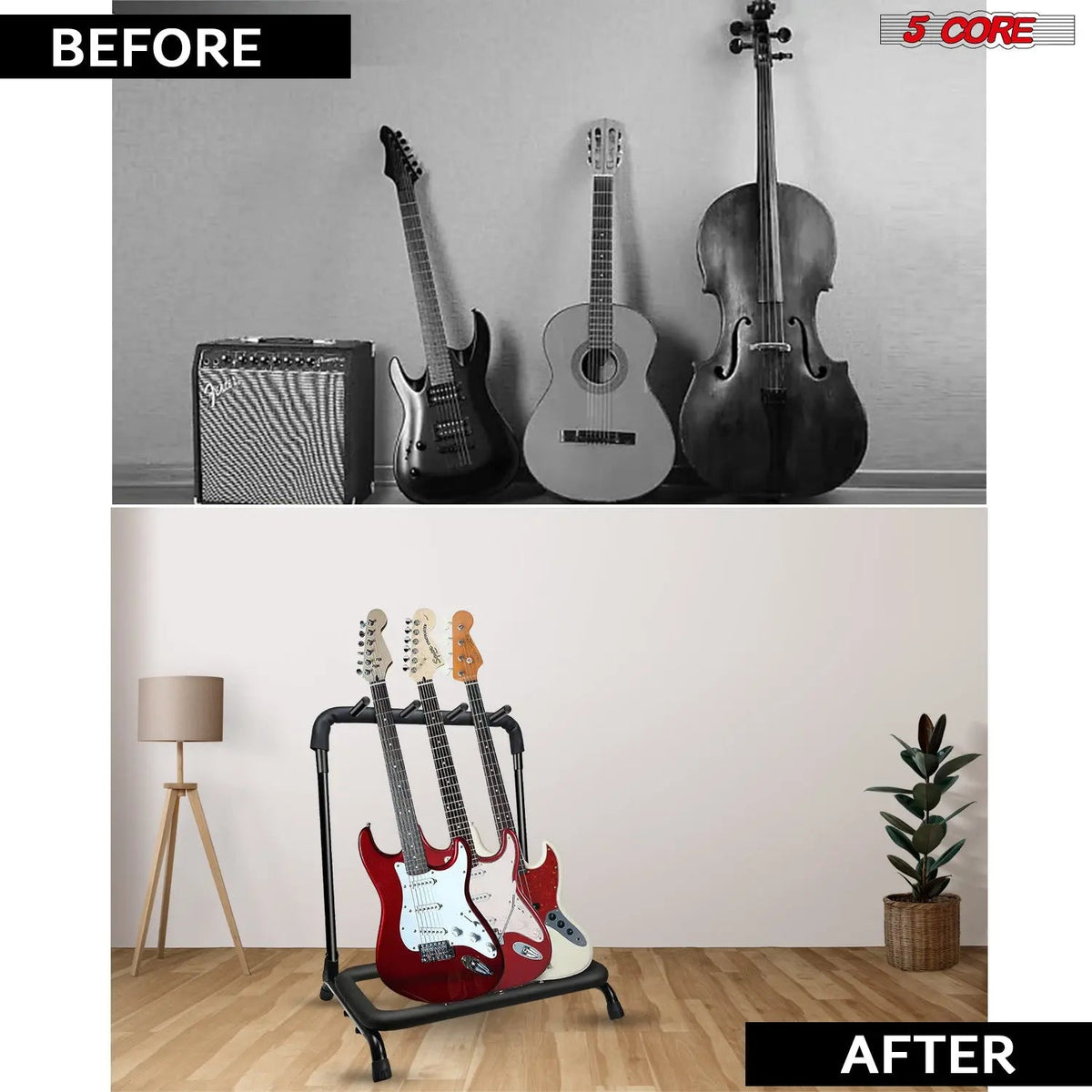 5 Core Multi Guitar Rack Stand Floor 3 Slot Adjustable Flying V Guitars Holder - HONORABLE VETERANS SOLUTIONS