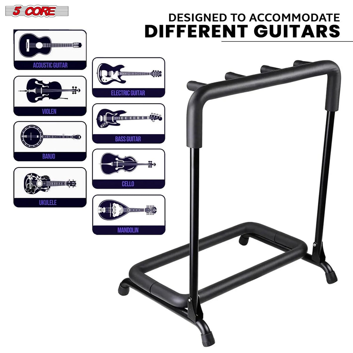 5 Core Multi Guitar Rack Stand Floor 3 Slot Adjustable Flying V Guitars Holder - HONORABLE VETERANS SOLUTIONS