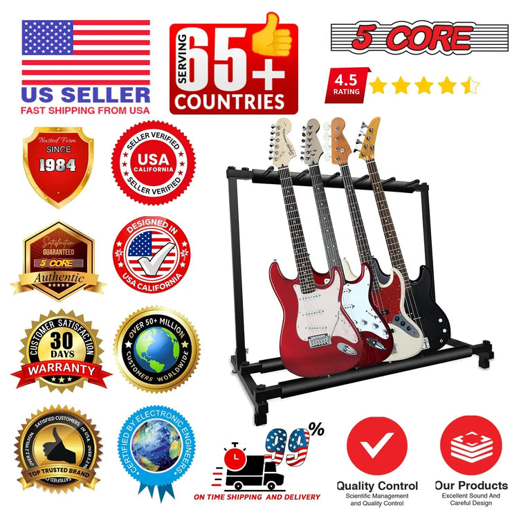 5 Core Multi Guitar Rack Stand Floor 5 Slot Adjustable Flying V Guitars Holder - HONORABLE VETERANS SOLUTIONS