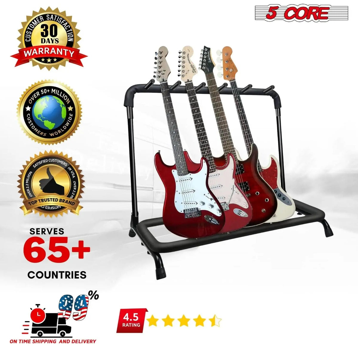 5 Core Multi Guitar Rack Stand Floor 5 Slot Adjustable Flying V Guitars Holder - HONORABLE VETERANS SOLUTIONS