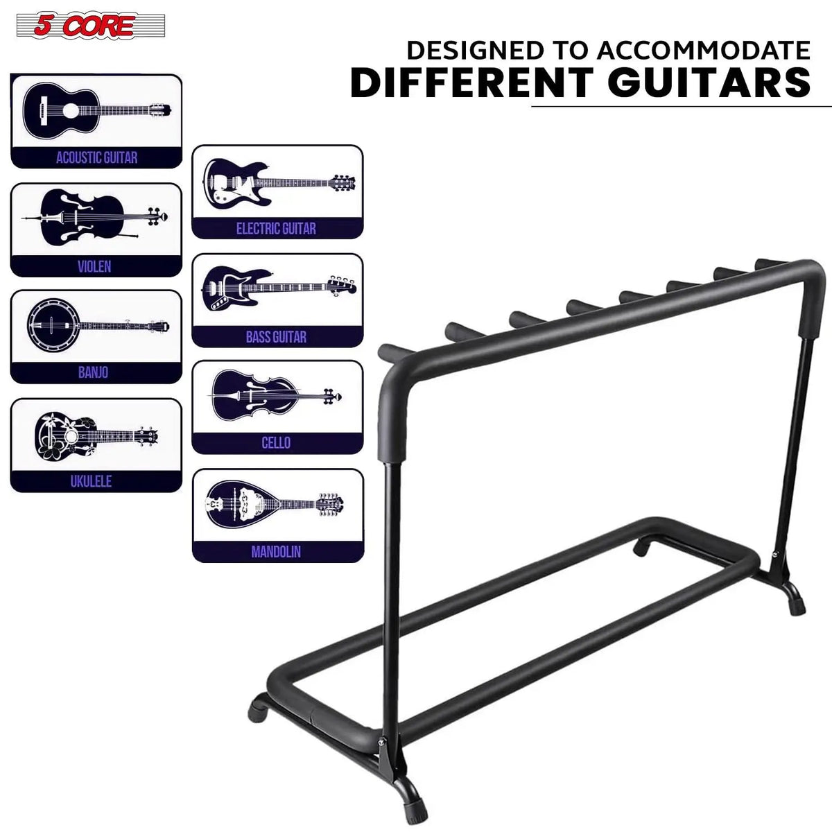 5 Core Multi Guitar Rack Stand Floor 7 Slot Adjustable Flying V Guitars Holder - HONORABLE VETERANS SOLUTIONS