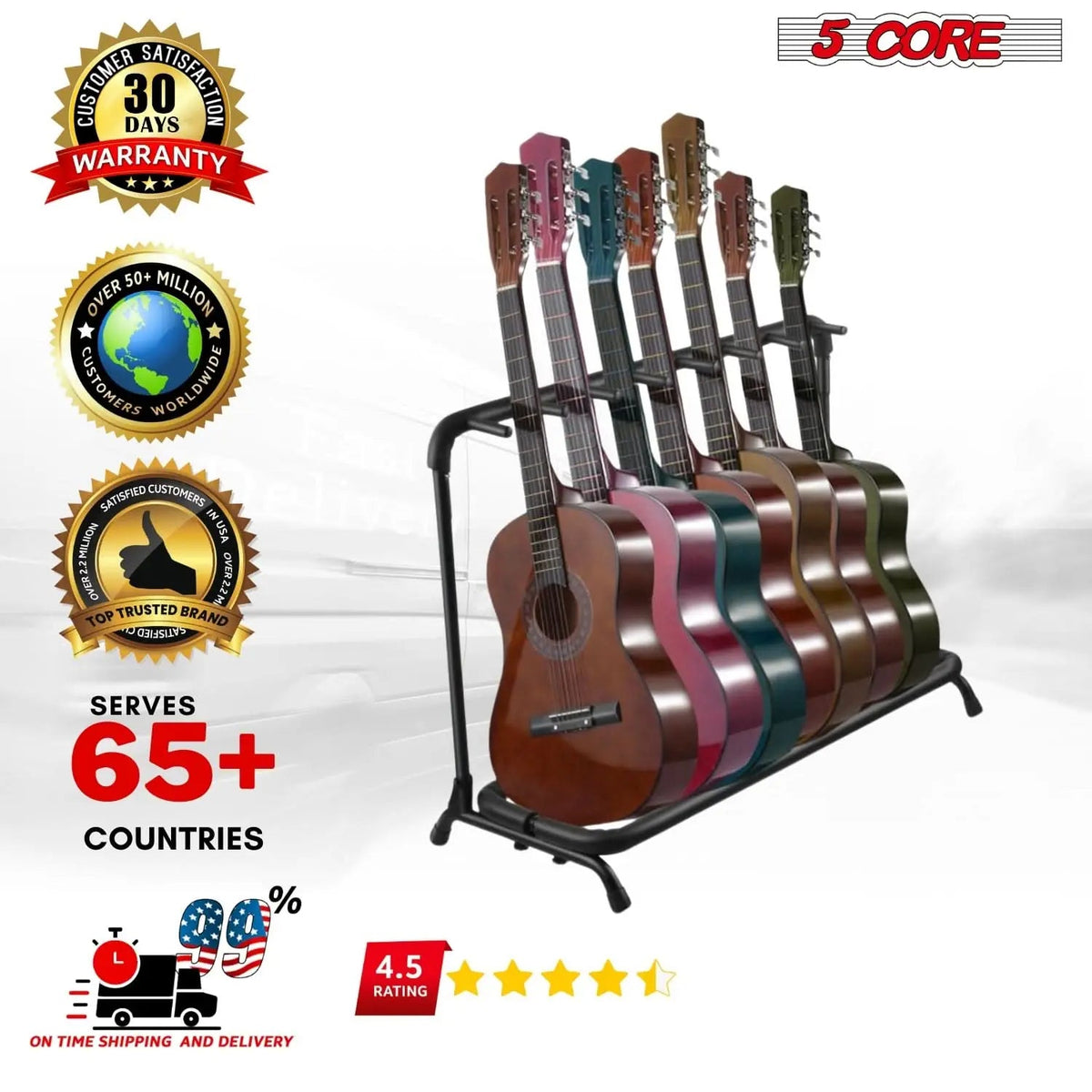 5 Core Multi Guitar Rack Stand Floor 7 Slot Adjustable Flying V Guitars Holder - HONORABLE VETERANS SOLUTIONS