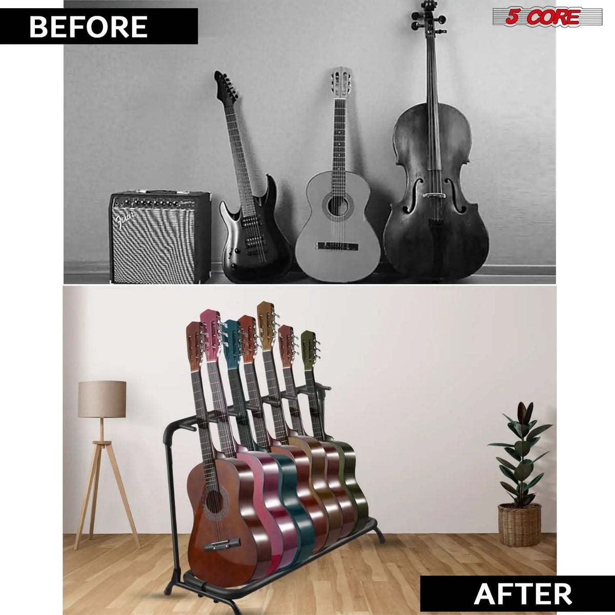 5 Core Multi Guitar Rack Stand Floor 7 Slot Adjustable Flying V Guitars Holder - HONORABLE VETERANS SOLUTIONS