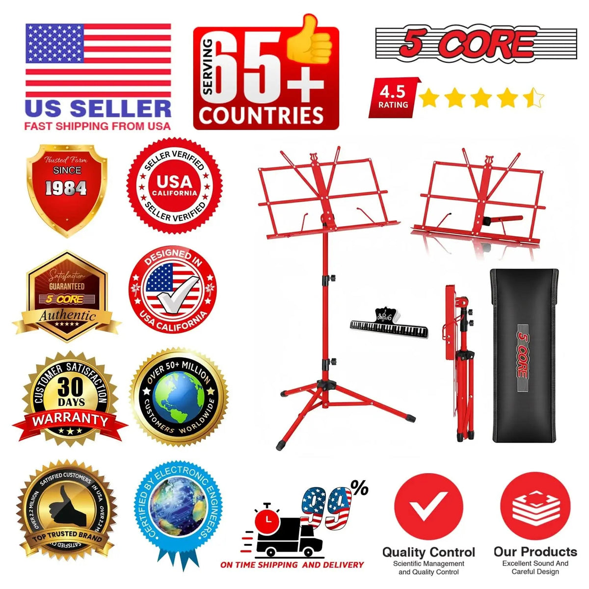 5 Core Music Stand Adjustable 52" Desktop Book Stands Sheet Holder All Metal Portable Bookstand - HONORABLE VETERANS SOLUTIONS
