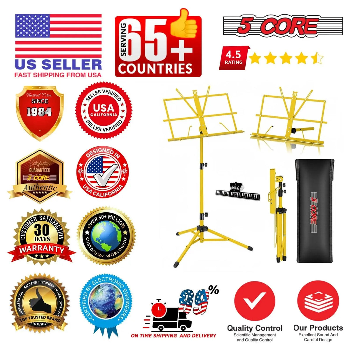 5 Core Music Stand Adjustable 52" Desktop Book Stands Sheet Holder All Metal Portable Bookstand - HONORABLE VETERANS SOLUTIONS