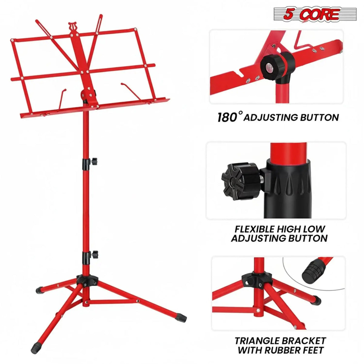 5 Core Music Stand Adjustable 52" Desktop Book Stands Sheet Holder All Metal Portable Bookstand - HONORABLE VETERANS SOLUTIONS