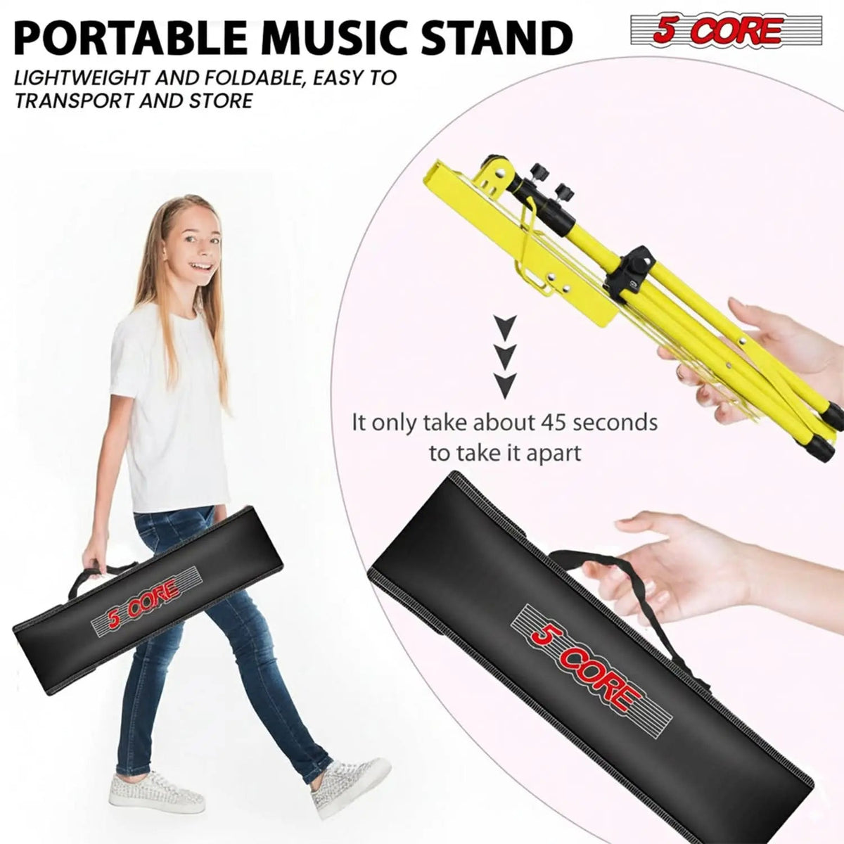 5 Core Music Stand Adjustable 52" Desktop Book Stands Sheet Holder All Metal Portable Bookstand - HONORABLE VETERANS SOLUTIONS