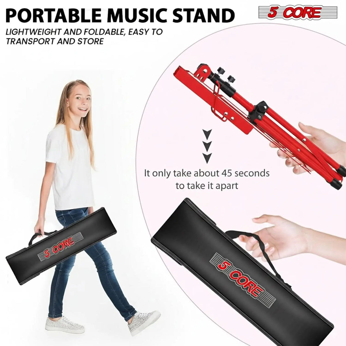 5 Core Music Stand Adjustable 52" Desktop Book Stands Sheet Holder All Metal Portable Bookstand - HONORABLE VETERANS SOLUTIONS