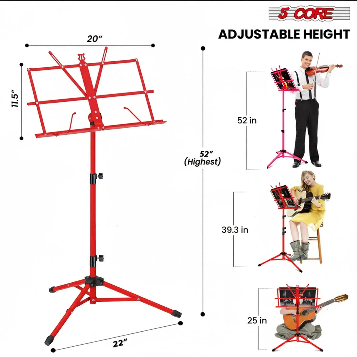 5 Core Music Stand Adjustable 52" Desktop Book Stands Sheet Holder All Metal Portable Bookstand - HONORABLE VETERANS SOLUTIONS