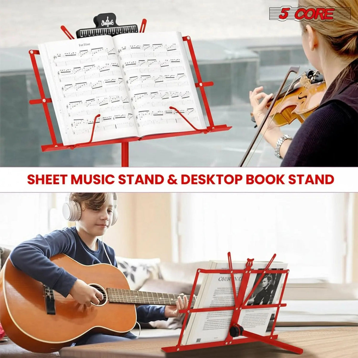 5 Core Music Stand Adjustable 52" Desktop Book Stands Sheet Holder All Metal Portable Bookstand - HONORABLE VETERANS SOLUTIONS