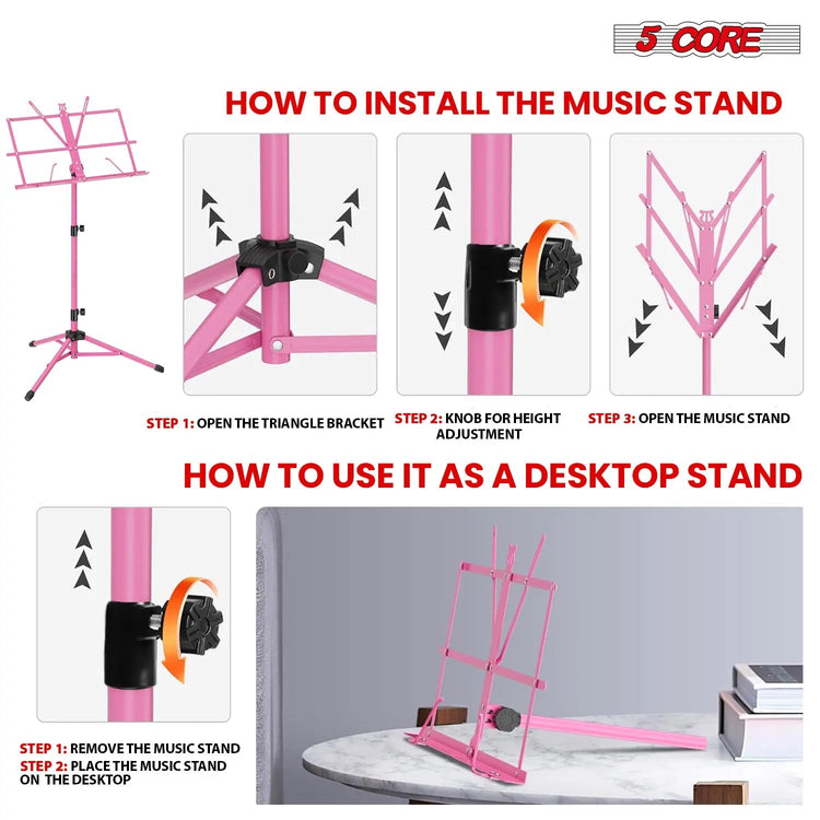 5 Core Music Stand Adjustable 52" Desktop Book Stands Sheet Holder All Metal Portable Bookstand - HONORABLE VETERANS SOLUTIONS