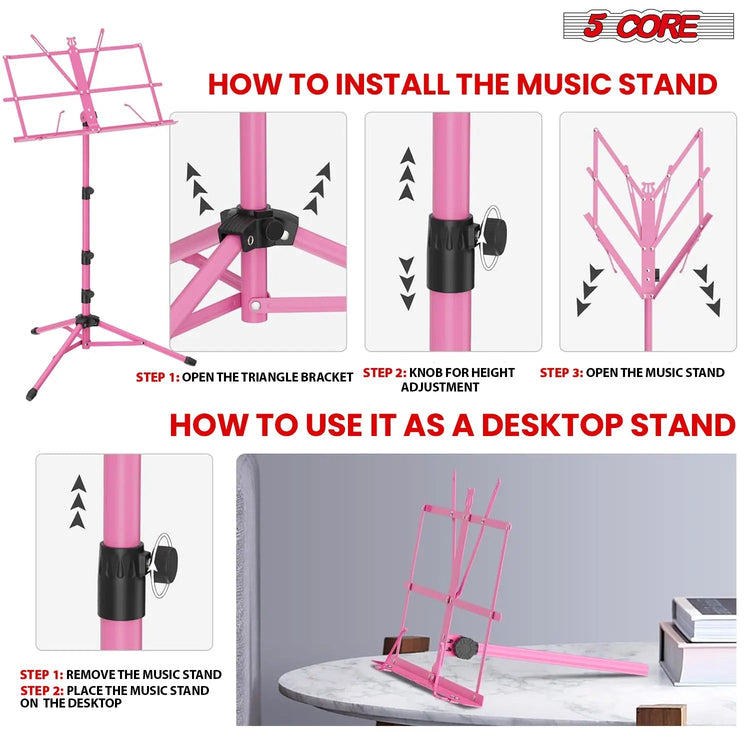 5 Core Music Stand Adjustable Desktop Book Stands Portable Sheet Holder All Metal Foldable Bookstand - HONORABLE VETERANS SOLUTIONS