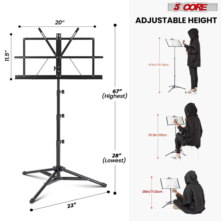 5 Core Music Stand Adjustable Desktop Book Stands Portable Sheet Holder All Metal Foldable Bookstand - HONORABLE VETERANS SOLUTIONS