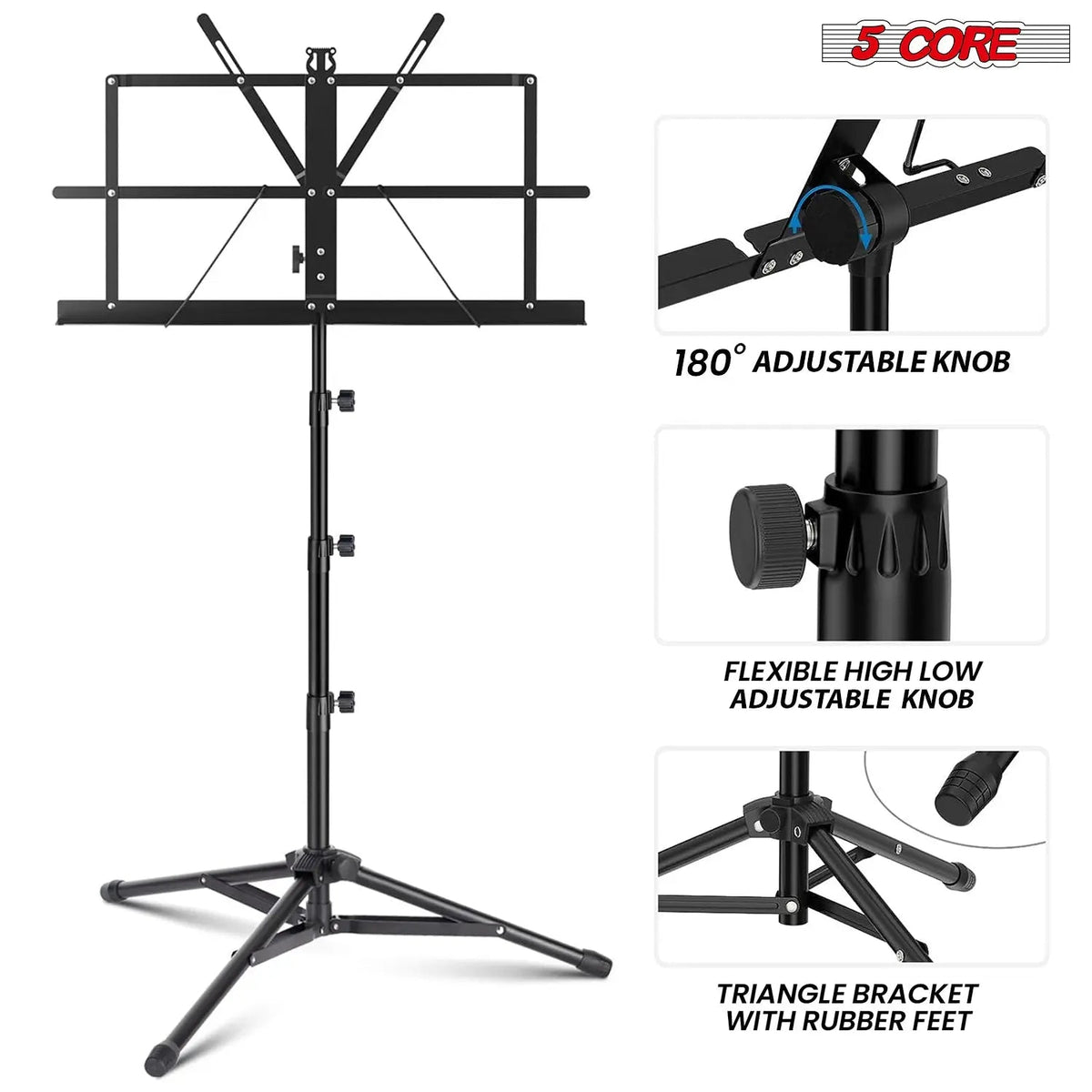5 Core Music Stand Adjustable Desktop Book Stands Portable Sheet Holder All Metal Foldable Bookstand - HONORABLE VETERANS SOLUTIONS