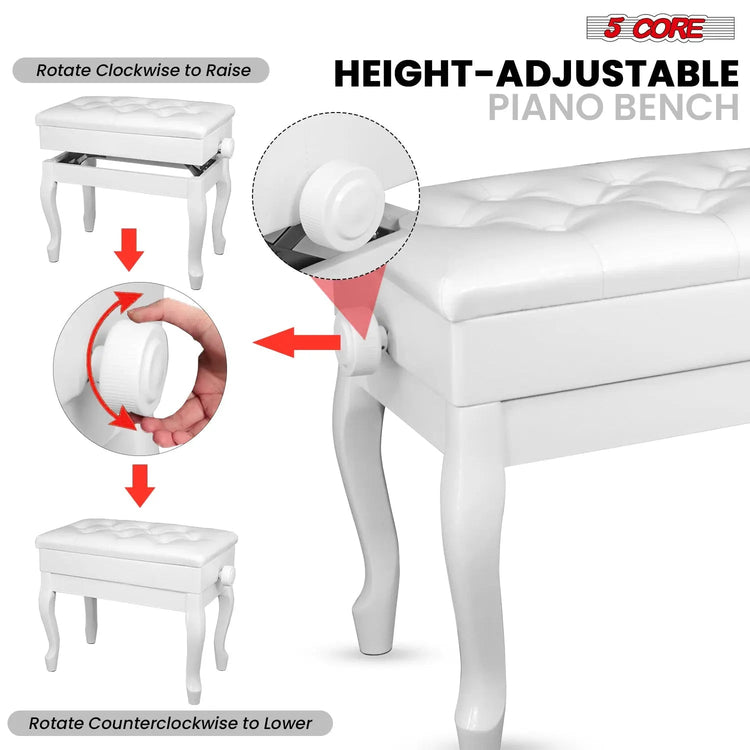 5 Core Piano Bench 3" Padded Cushioned Stool Wooden Heavy Duty Adjustable Musician Chair w Storage - HONORABLE VETERANS SOLUTIONS