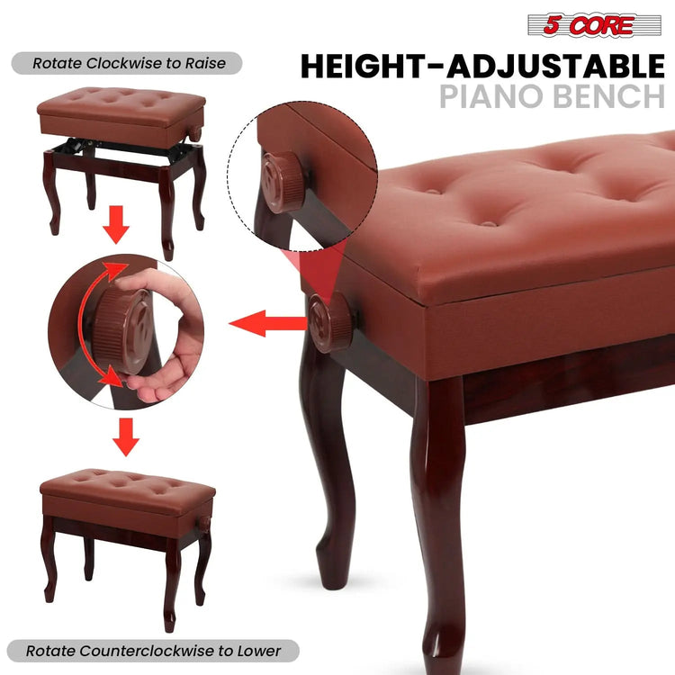 5 Core Piano Bench 3" Padded Cushioned Stool Wooden Heavy Duty Adjustable Musician Chair w Storage - HONORABLE VETERANS SOLUTIONS