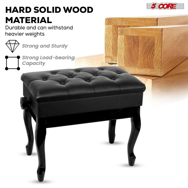 5 Core Piano Bench 3" Padded Cushioned Stool Wooden Heavy Duty Adjustable Musician Chair w Storage - HONORABLE VETERANS SOLUTIONS