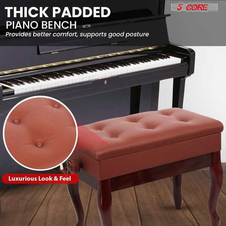 5 Core Piano Bench 3" Padded Cushioned Stool Wooden Heavy Duty Adjustable Musician Chair w Storage - HONORABLE VETERANS SOLUTIONS