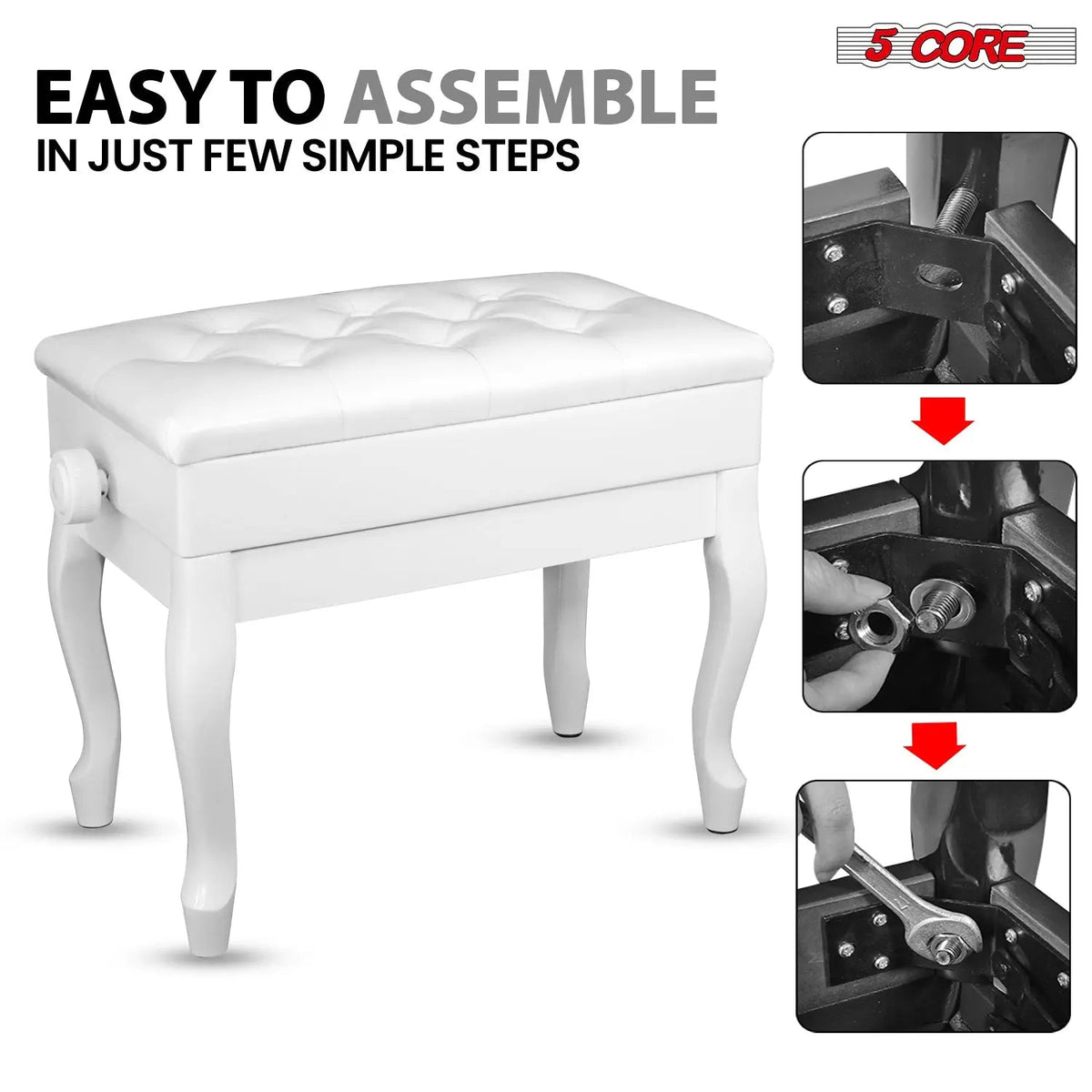 5 Core Piano Bench 3" Padded Cushioned Stool Wooden Heavy Duty Adjustable Musician Chair w Storage - HONORABLE VETERANS SOLUTIONS