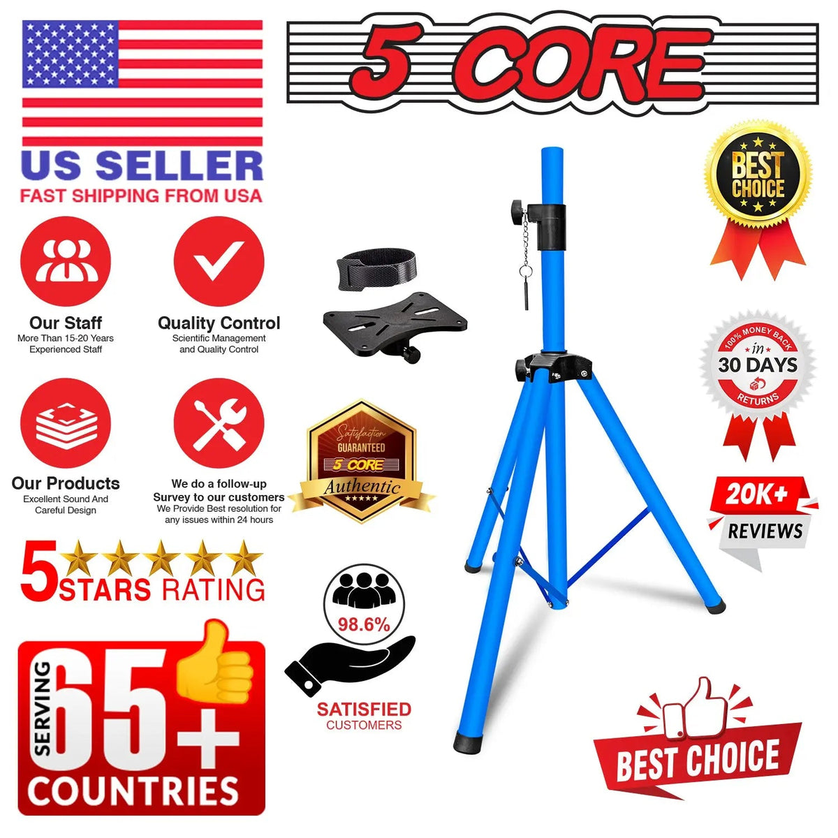 5 Core Speaker Stand Height Adjustable 48" Heavy Duty PA DJ Tripod Studio Monitor Stands - HONORABLE VETERANS SOLUTIONS