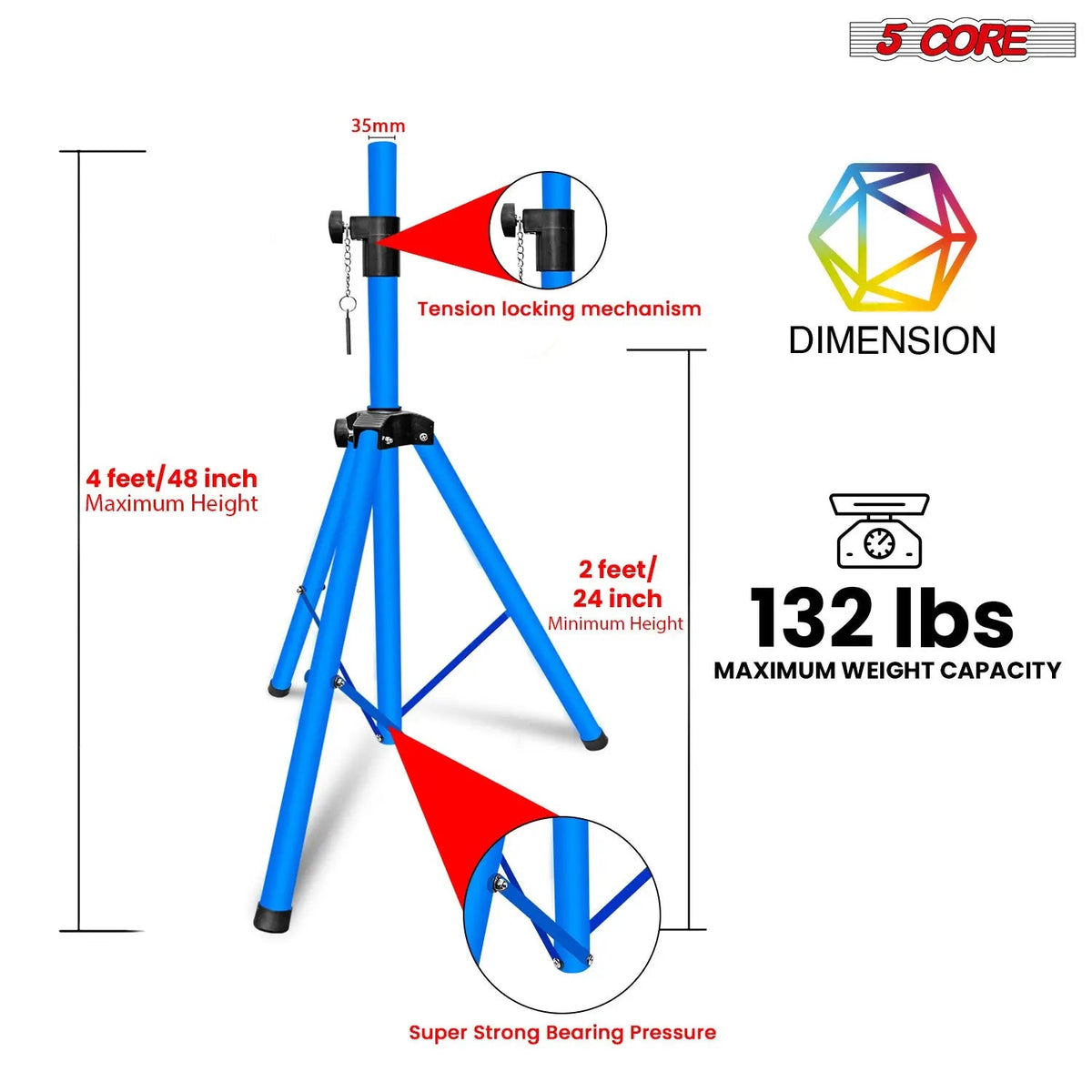 5 Core Speaker Stand Height Adjustable 48" Heavy Duty PA DJ Tripod Studio Monitor Stands - HONORABLE VETERANS SOLUTIONS