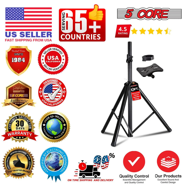 5 Core Speaker Stand Height Adjustable 60" Heavy Duty PA DJ Tripod Studio Monitor Stands - HONORABLE VETERANS SOLUTIONS