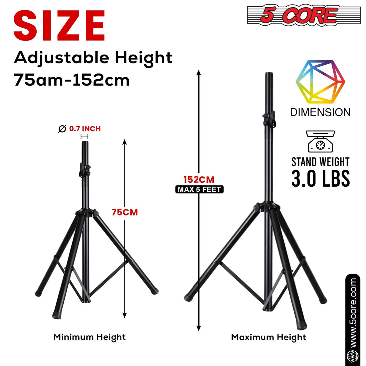 5 Core Speaker Stand Height Adjustable 60" Heavy Duty PA DJ Tripod Studio Monitor Stands - HONORABLE VETERANS SOLUTIONS