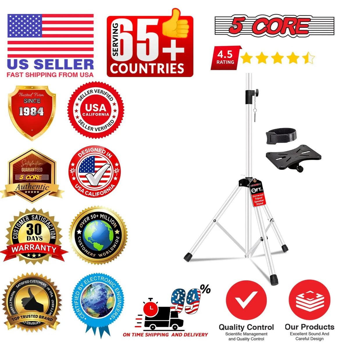 5 Core Speaker Stand Height Adjustable PA DJ Tripod Studio Monitor Stands w 35mm Compatible Insert - HONORABLE VETERANS SOLUTIONS