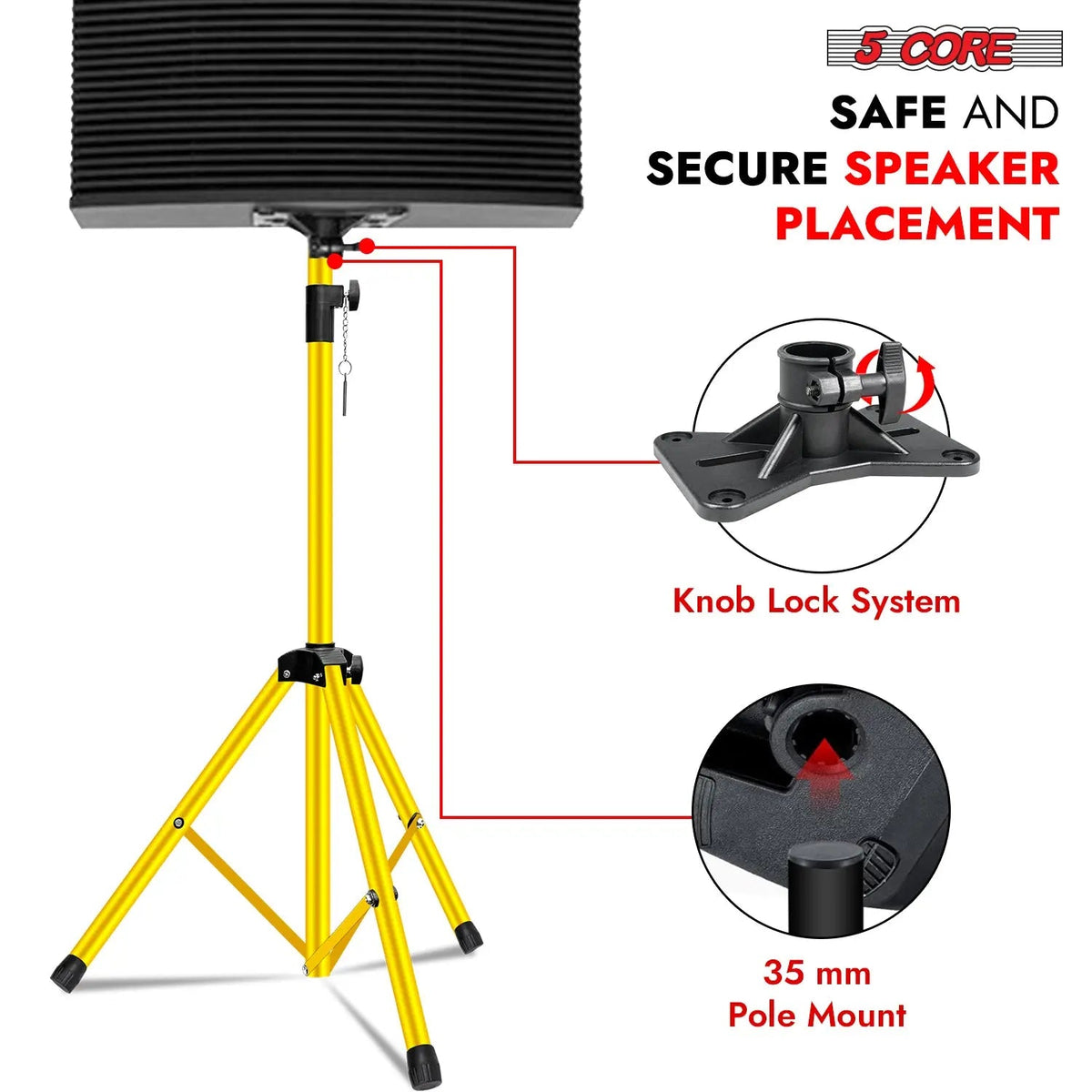 5 Core Speaker Stand Height Adjustable PA DJ Tripod Studio Monitor Stands w 35mm Compatible Insert - HONORABLE VETERANS SOLUTIONS