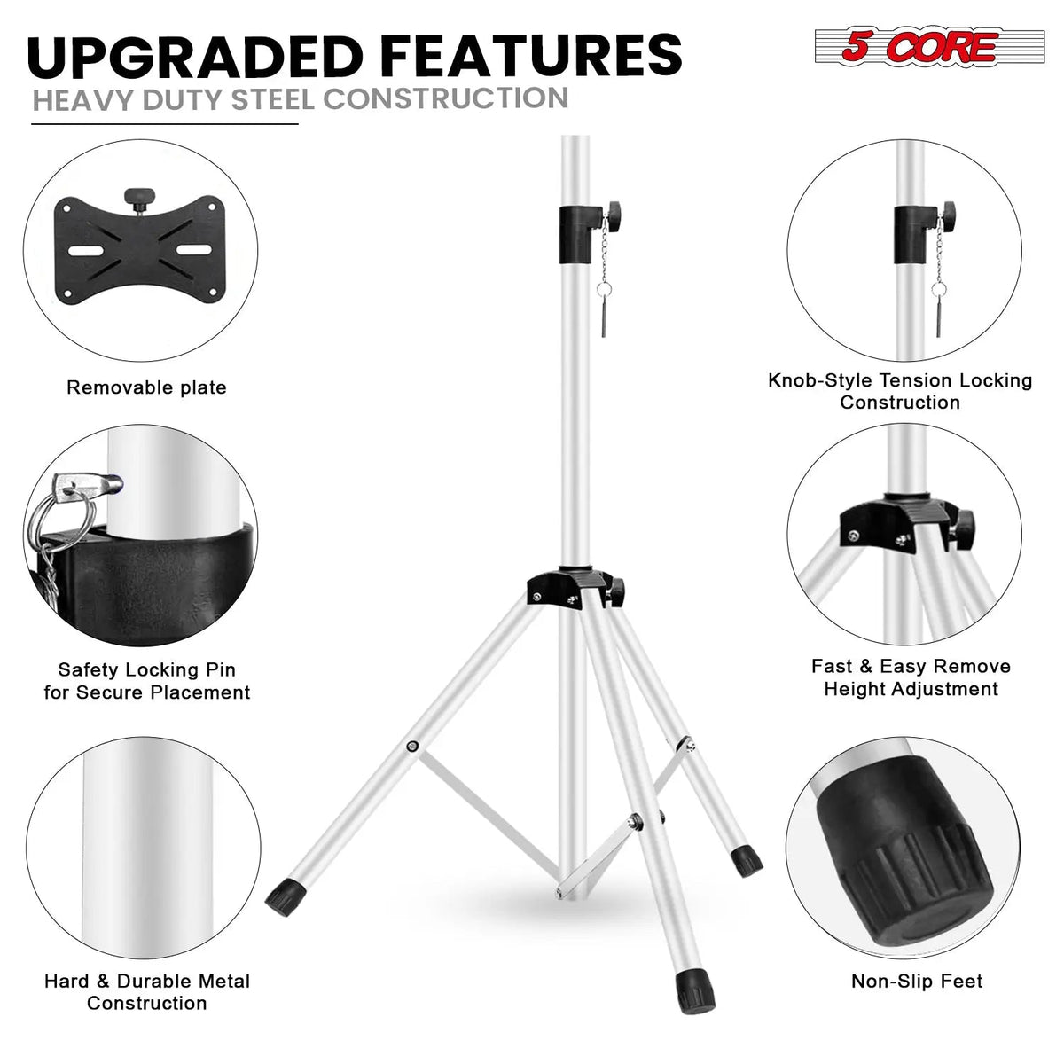 5 Core Speaker Stand Height Adjustable PA DJ Tripod Studio Monitor Stands w 35mm Compatible Insert - HONORABLE VETERANS SOLUTIONS