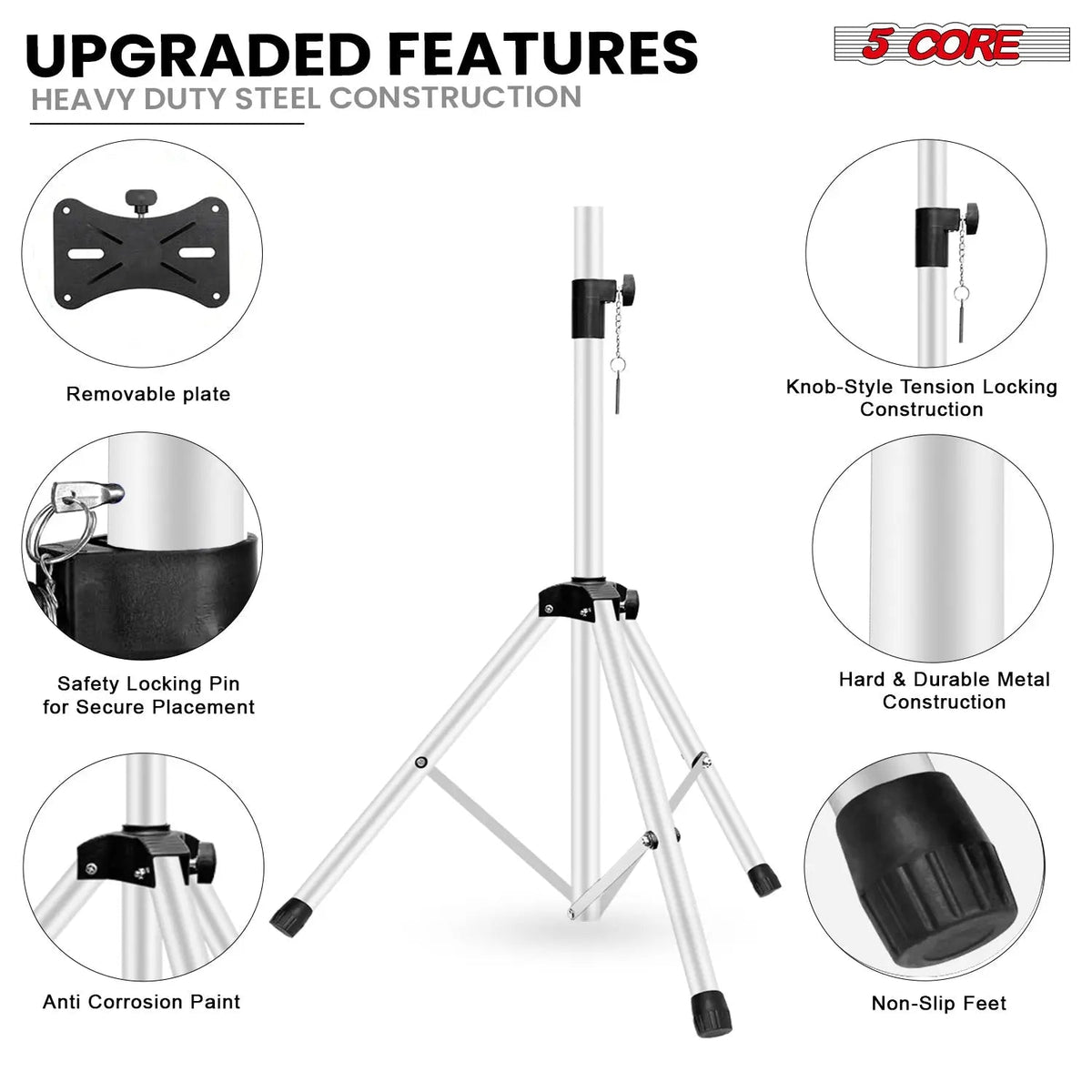 5 Core Speaker Stand Pair Height Adjustable 54" Heavy Duty PA DJ Tripod Studio Monitor Stands - HONORABLE VETERANS SOLUTIONS